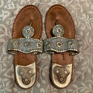 Womens Jack Rogers flat sandal size 7.5 gold and silver glitter